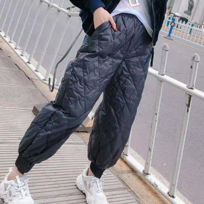 Lightweight Cotton Pants Autumn and Winter New Fashion Diamond Grid Feet Split Straight Loose Fat MM Thin Casual Pants Women