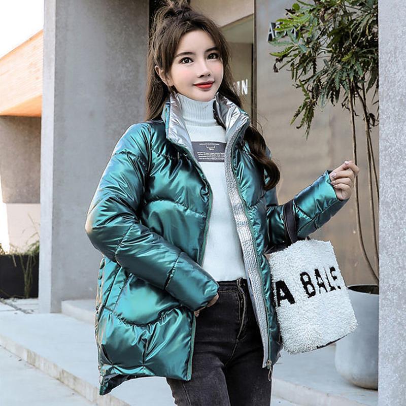 Winter Bright Face Women's Cotton-padded Clothes Fashion Short Warm Cotton-padded Clothes Pure Color Silk Cotton Women's Bread Clothes