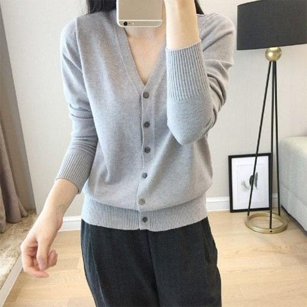 Spring and Autumn Cardigan Sweater Knit Short Loose Loose Top V-neck Female Jacket