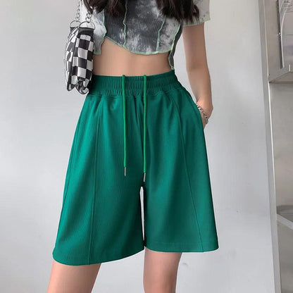 Summer Women's Thin Shorts Casual Sports All-match Middle Pants Bear Loose Wide-leg Ins Women's Five-point Pants Straight Shorts