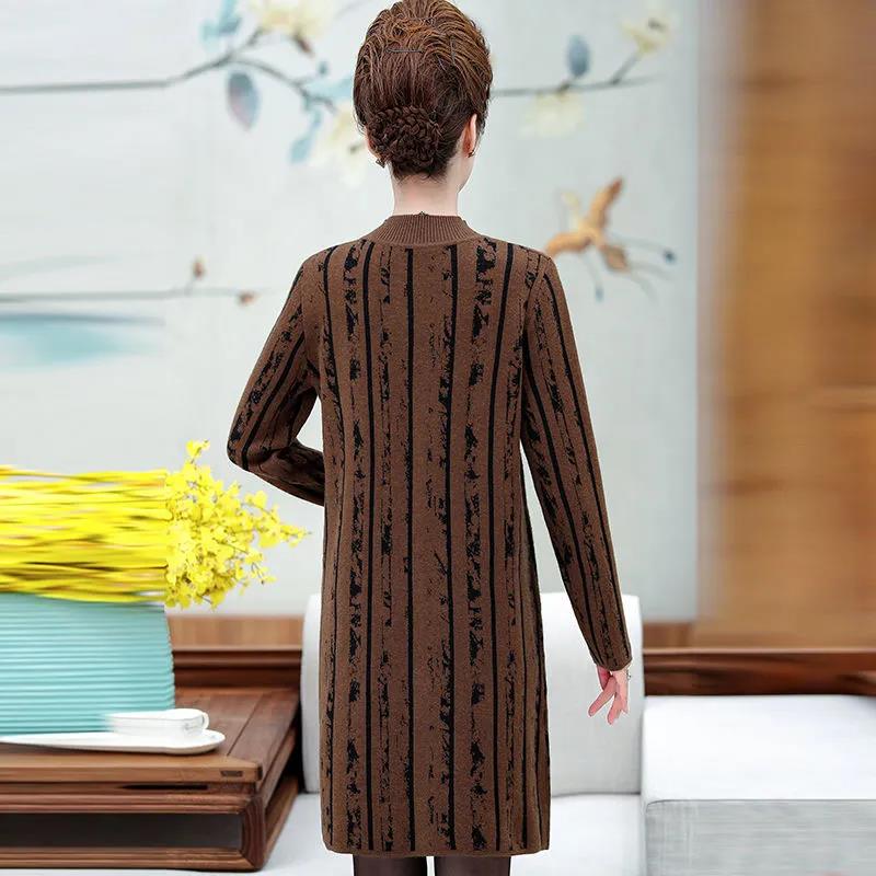 Women's Plush Thickened Autumn and Winter Mid-length Dress Large Size Versatile Mother's Casual Dress