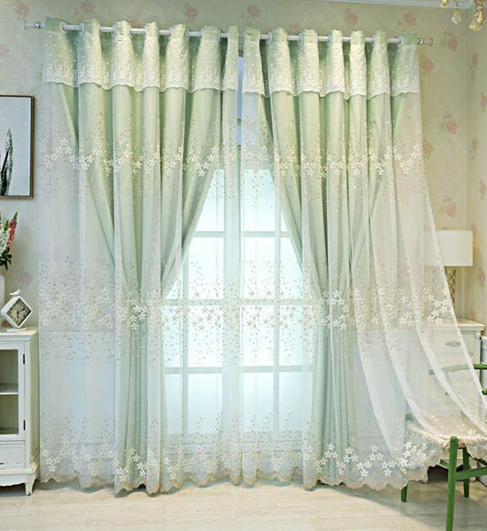 Blackout Curtain Fabric Gauze Princess Wind Net Red Nordic Simple Living Room Bedroom Free Perforated Curtain Double Layer (1 Piece)