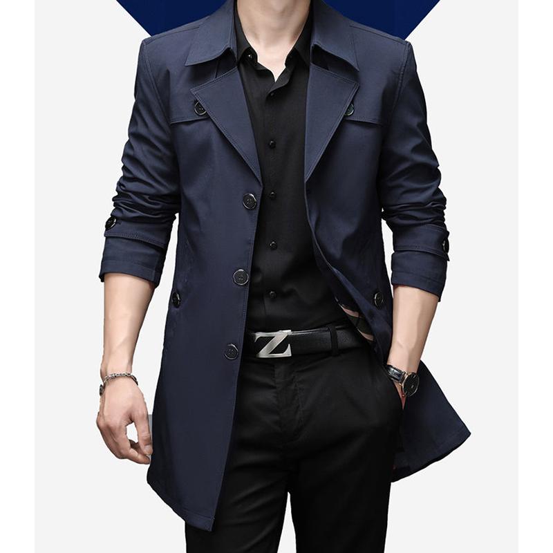 Windbreaker British Large Size Men's Jacket Mid-length Lapel Jacket Windbreaker Fashion Trend Slim Windbreaker