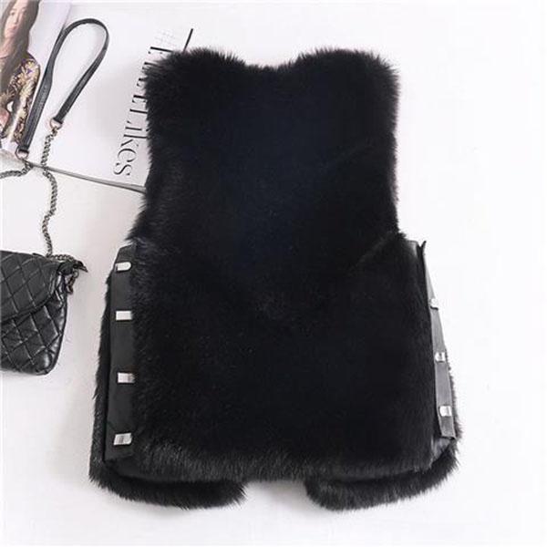 Autumn Winter Warm All-match Fur Vest Women's Leather Jacket Fashionable All-match Imitation Faux Fox Fur Waistcoat Stitching  Vest Short Jacket Slim