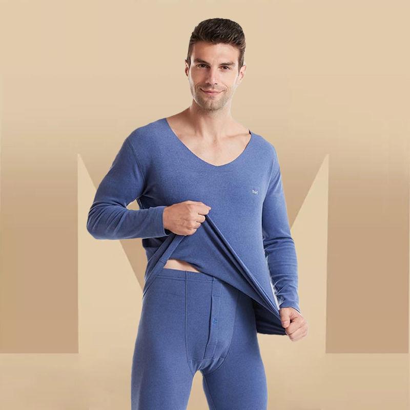 Men Winter Thermal Underwear V-neck Autumn Tight Suit Windproof Comfortable Soft Lining Long Sleeve High Elasticity Slim Tracksuit Wearable Versatile