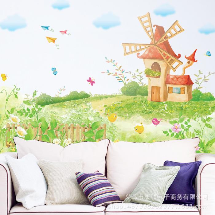 Pastoral dream windmill children's room living room bedroom TV background wall stickers kindergarten