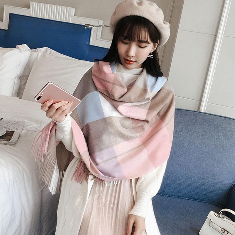 Imitation Cashmere Plaid Winter Scarf Women Winter Models All-match Thick Warmth Tassel Shawl Dual-use Scarf Soft Fabric