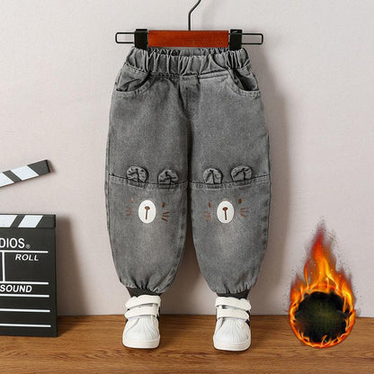 Children's Jeans Autumn Harem Pants Boys Girls Loose Pants Autumn and Winter Plus Velvet Outer Wear Casual Pants