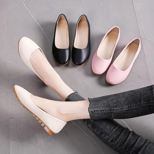 Women's Round Toe Shoes Korean Style Shoes Ladies Comfortable Leather Shoes Nurse Work Shoes Soft Sole Mother's Shoes