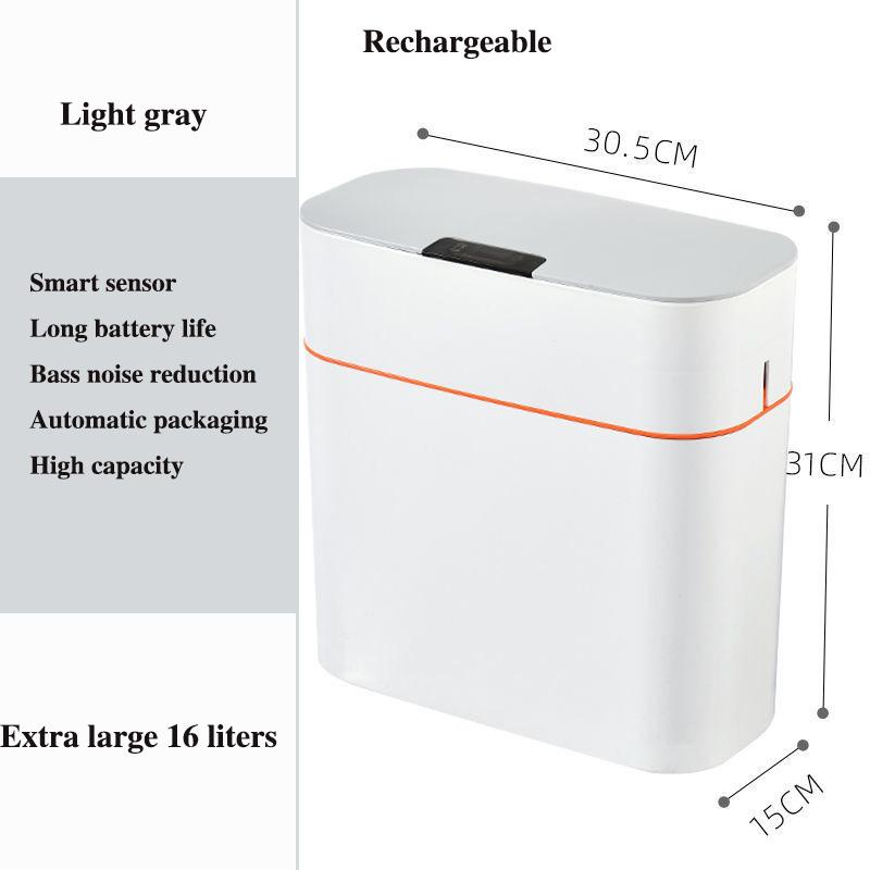 16L Smart Trash Can for Household Bedroom Fully Automatic with Lid Bathroom Deodorant Bedroom Living Room Cracked Trash Can