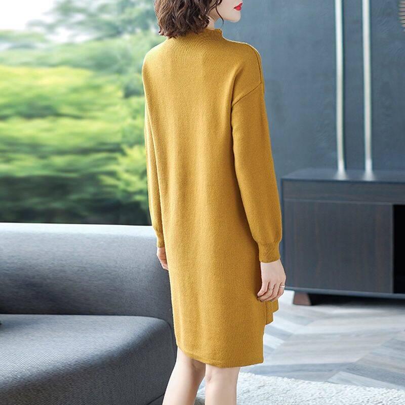 Autumn Knitted Cotton Solid Skinny Women Sweater Dresses Elastic Plus Size Sexy Winter Warm