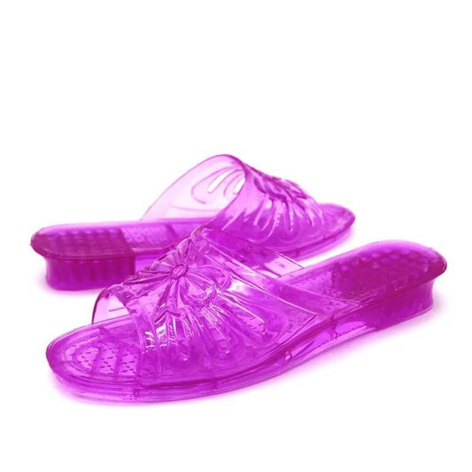 Jelly Transparent Crystal Plastic Flat-heeled Women's Slippers Ladies Summer Slope with Thick-soled Outdoor Sandals and Slippers Plastic Large Size