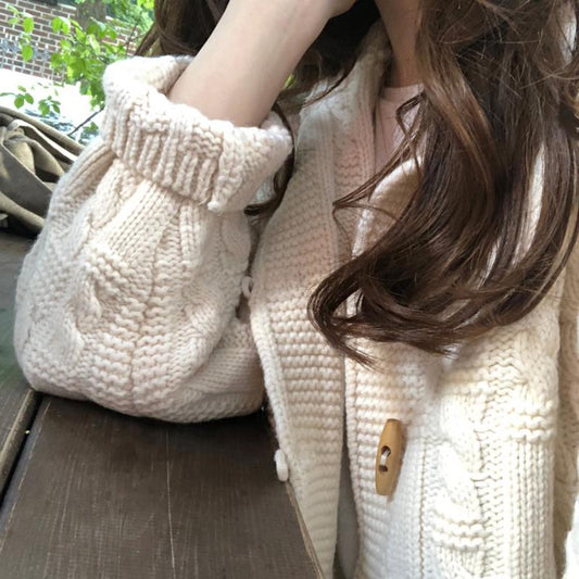 Trendy Cardigan Sweater Coat Women Loose Wild Long-sleeved Shirt Sweater Sweater