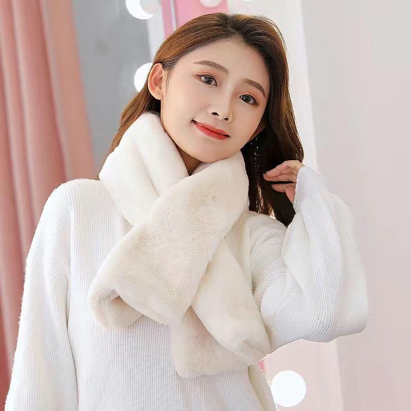 Women's Winter Scarf Warm Scarf Thickened Enlarged Faux Fur Plush Cute All-match Scarf Pure Color Plush Neck Collar Protection Solid Soft Neckchief