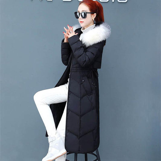 WTEMPO Large Fur Collar Women's Cotton-padded Jacket In The Long Section of Winter Warmth and Slim Korean Style Padded Jacket