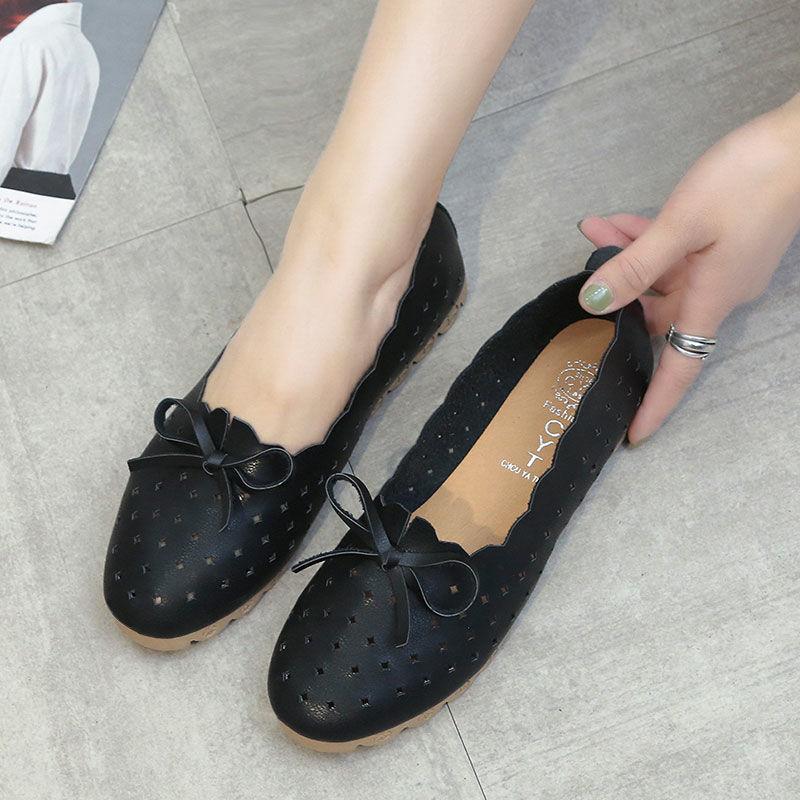 Women Flats Shoes Cut Out Leather Breathable Casual Driving Flat Women Boat Shoes Ladies