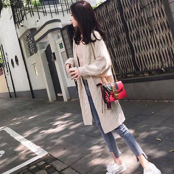 Autumn and Winter Loose Cardigan Sweater Thick Solid Color Knitted Top Mid-length Casual Women's Sweater