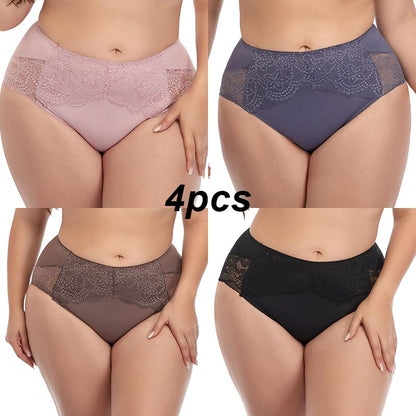 4pcs Sexy Lace Panties Plus Size Ladies Briefs High Waist Plus Size Mummy Pants XL-6X