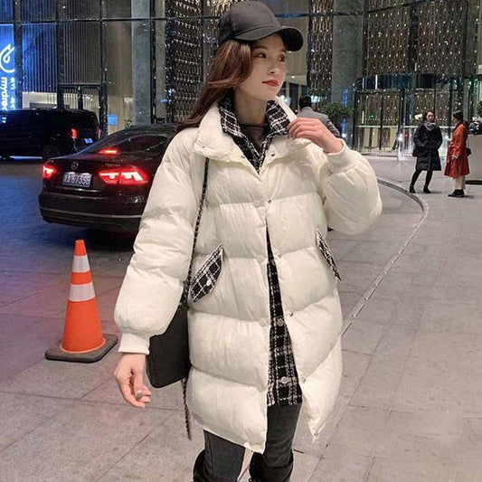 Winter All-match Women's Padded Coat Outdoor Thick Warm Down Padded Coat Loose Mid-length Shiny Coat