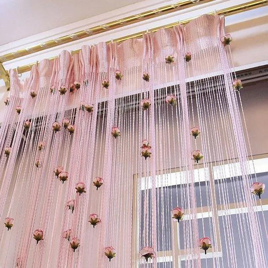 Rose Flower Line Curtain Door Curtain Living Room Bedroom Partition Entrance Curtain Bed Curtain Wedding Background Curtain