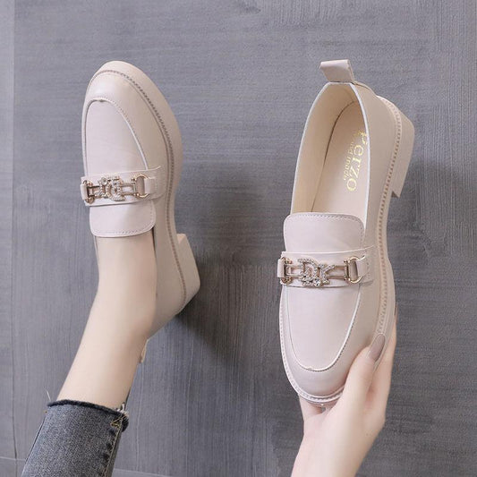 Small Leather Shoes Female British Style All-match Single Shoes Flat Leather Shoes Casual Work Shoes Comfortable and Light