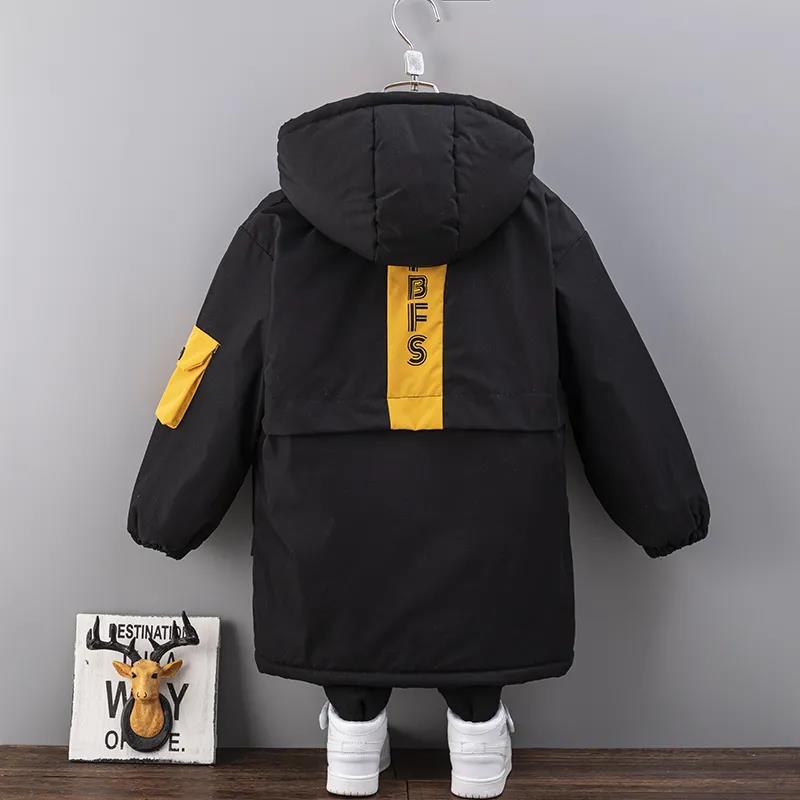 Boys Plus Fleece Padded Jacket Autumn and Winter Quilted Big Boy Handsome Mid-length Cotton Coat Children's Warm Windbreaker Jackets