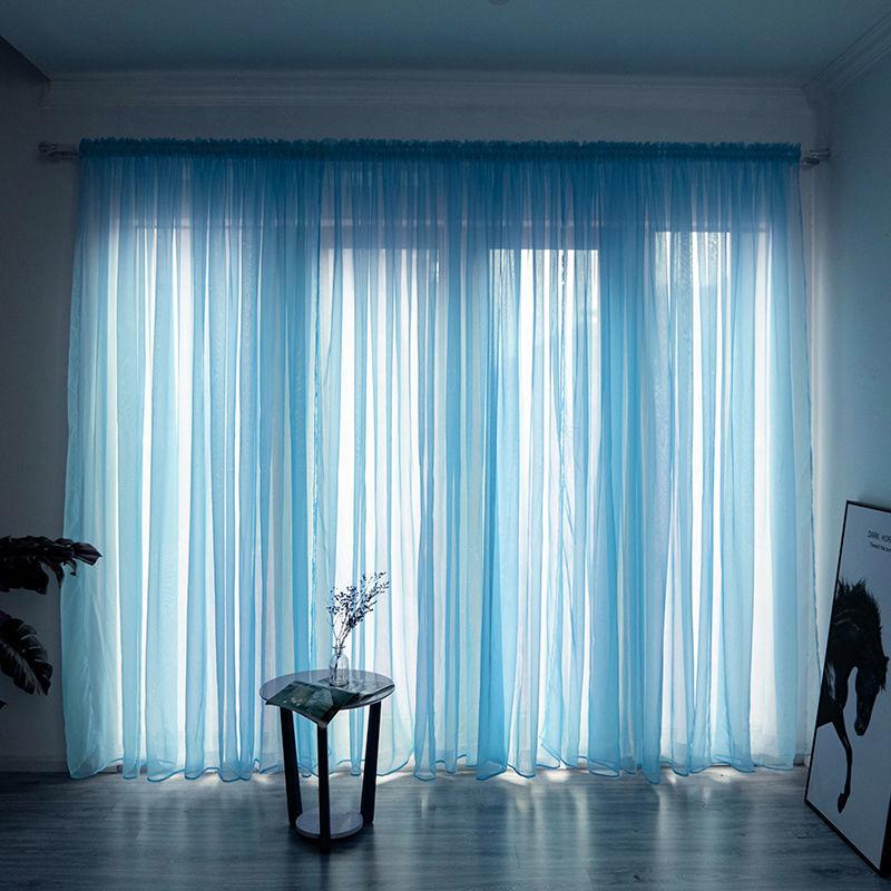 Nordic Simple Translucent Gauze Pure Color Finished Gauze Curtain Bedroom Bay Window Balcony Living Room Window Screen (1 Piece)