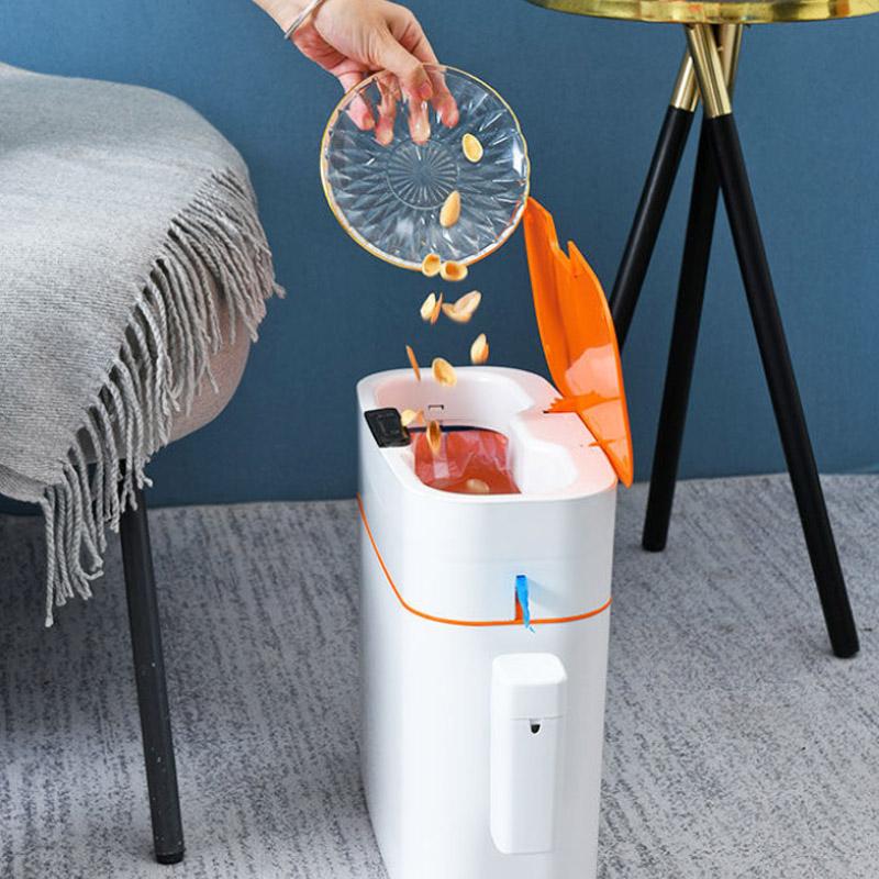 16L Smart Trash Can for Household Bedroom Fully Automatic with Lid Bathroom Deodorant Bedroom Living Room Cracked Trash Can