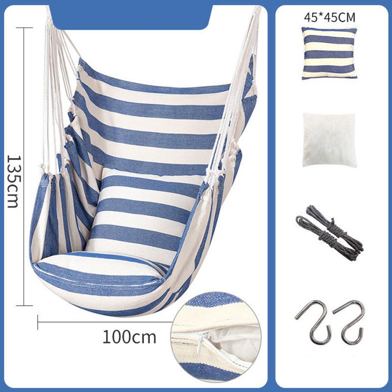 Striped/Solid Color Canvas Hammock Swing Indoor and Outdoor Thickened Canvas Detachable Cradle Chair with Pillow Cushion