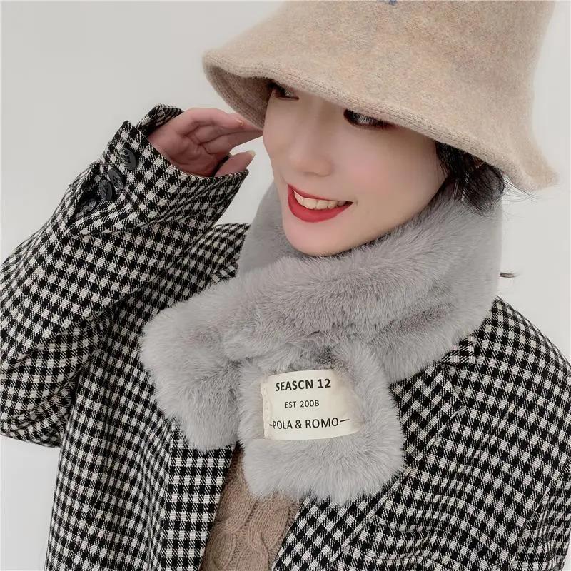 Winter Women's Imitation Rabbit Plush Scarf Korean Version Cute Cross Scarf