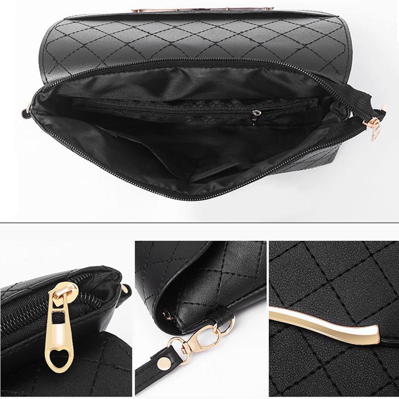 Black Check Leather Crossbody Multi-Layer Large Capacity Bag Women  Casual Portable