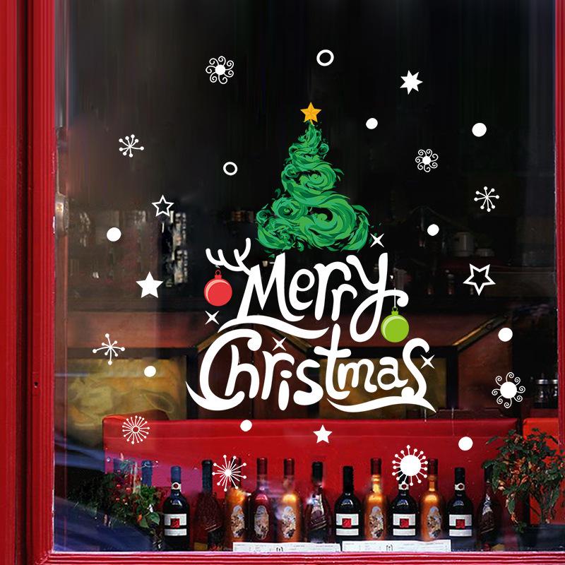 winter wall stickers Merry Christmas tree window decoration painting transparent film  PVC stickers