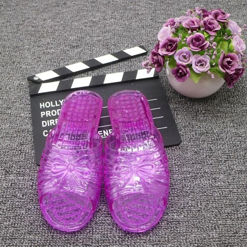 Jelly Transparent Crystal Plastic Flat-heeled Women's Slippers Ladies Summer Slope with Thick-soled Outdoor Sandals and Slippers Plastic Large Size