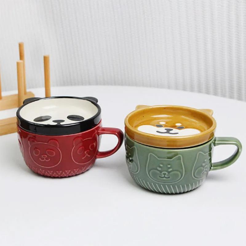 Japanese Cute Mug Creative Ceramic Shiba Inu Panda Coffee Cup with Lid Home Couple Milk Breakfast Cup Water Cup