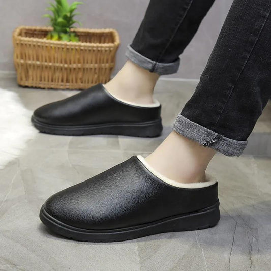 Men's Waterproof Cotton Slippers Winter Household Thick-soled Non-slip Cotton Slippers Home Leather Shoes