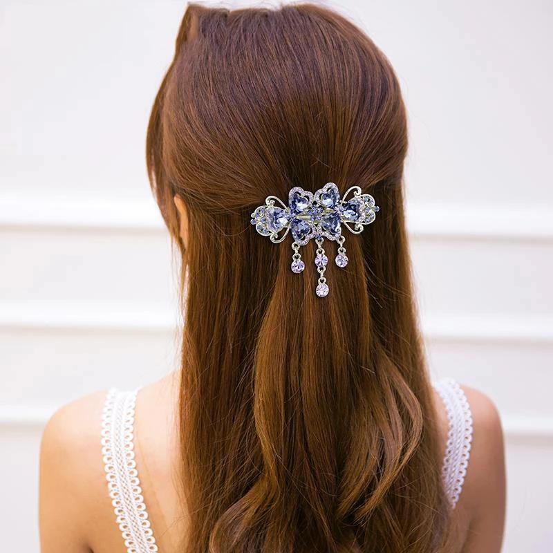 Rhinestone Hair Clip Tassel Medium Spring Clip Ladies Hair Accessories Hair Clip Jewelry Horizontal Clip Mother Hairpin