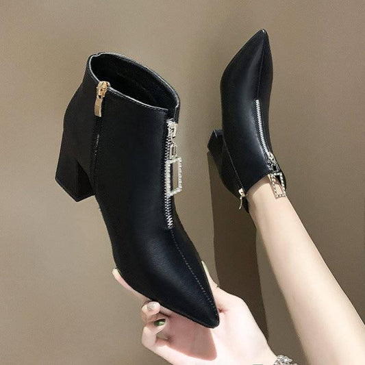 Autumn Winter Boots Fashion Sexy Thick Heel Martin Boots Ankle Boots High-heeled Pointed Shoes