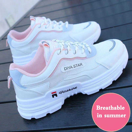 Spring Mesh Shoes Women's Breathable Mesh Sneakers Hollow All-match Flat White Shoes