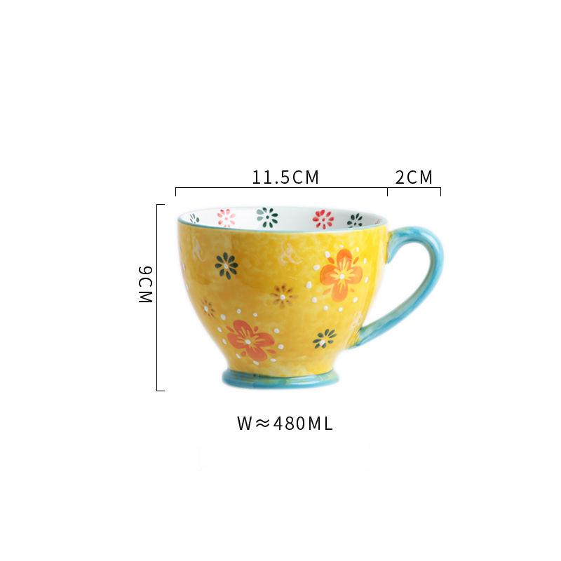 Nordic Hand-painted Ceramic Breakfast Mug Creative Personality Trend Large Capacity Coffee Oatmeal Mug Milk Cup