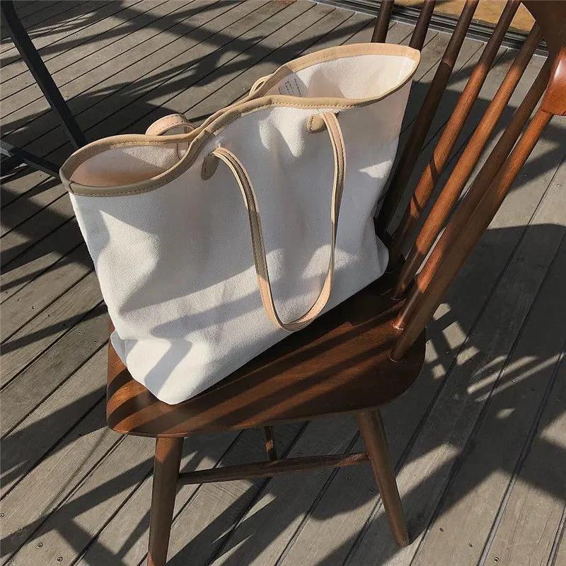 Women Canvas Bags Hobo Bags 1Pcs Travel Casual Large Daily Shoulder Tote Shopper Handbag Simple