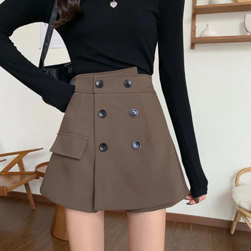 Woolen Shorts Women's Autumn and Winter High Waist Irregular Skirt Pants Korean Version Was Thin Wearing A-line Wide-leg Boots Pants