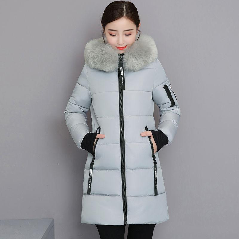 Winter Korean Fashion Trend Women's Large Fur Collar Jacket Slim and Thin Mid-length Plus Size Padded Jacket