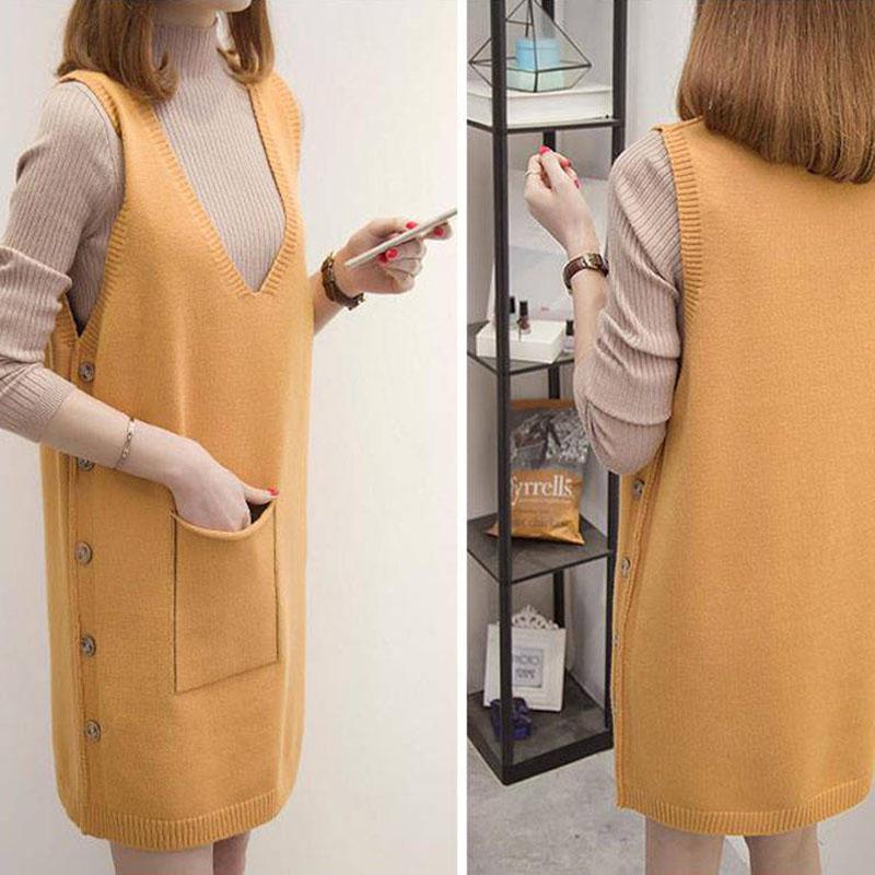 Winter Clothing WOMEN'S Knitted Vest Dress Over-the-Knee Sweater Long Skirts Fashion Dress