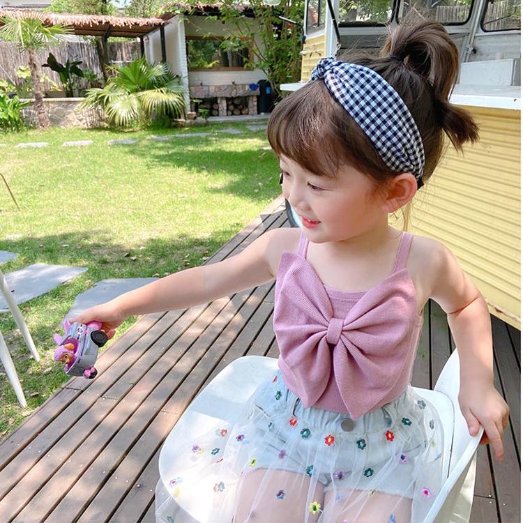 Summer Kids Cute Solid Vest Sleeveless Tops Korean Style Slash Neck Slim Camisole Inside Out for Children Girls