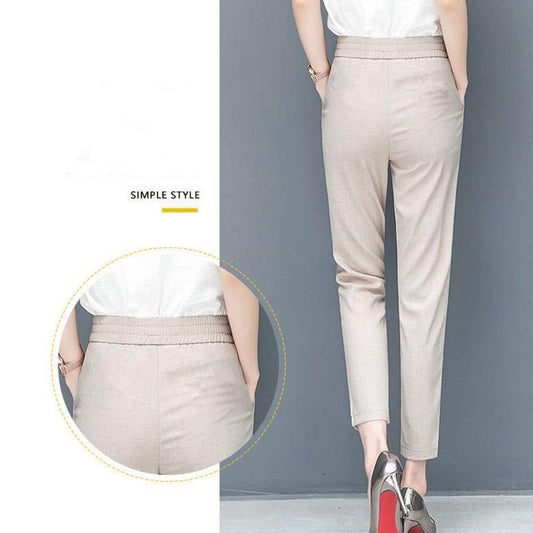 WTEMPO Cotton Linen Solid Color Casual Suit Pants Women Spring and Summer Thin High Waist Loose Harlan Straight-leg Pants Casual Trousers