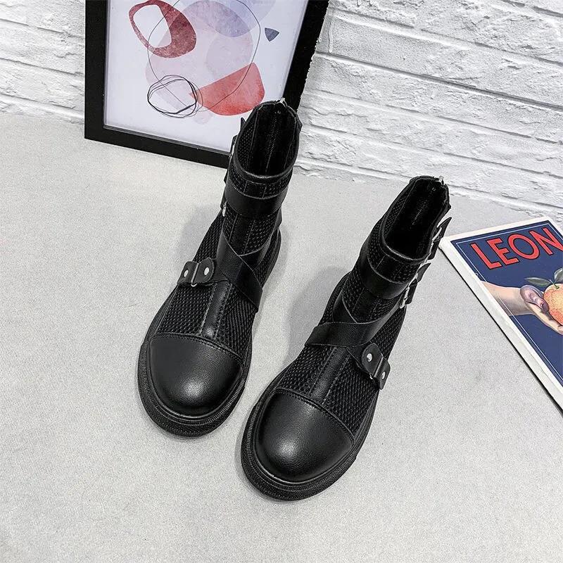 Women's Summer Tide Martin Boots Thin Boots Korean Version Sponge Cake Single Boots Breathable Mesh Hollow Women's Boots