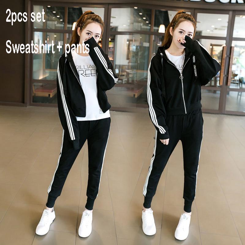 Set Large Size Spring and Autumn Women's 2pcs Set Wild Long-sleeved Casual Sweatshirt