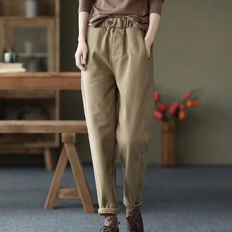 Thin High Waist Long Cotton Pants Ladies Ripped Large Size Elastic Waist Loose Harem Pants