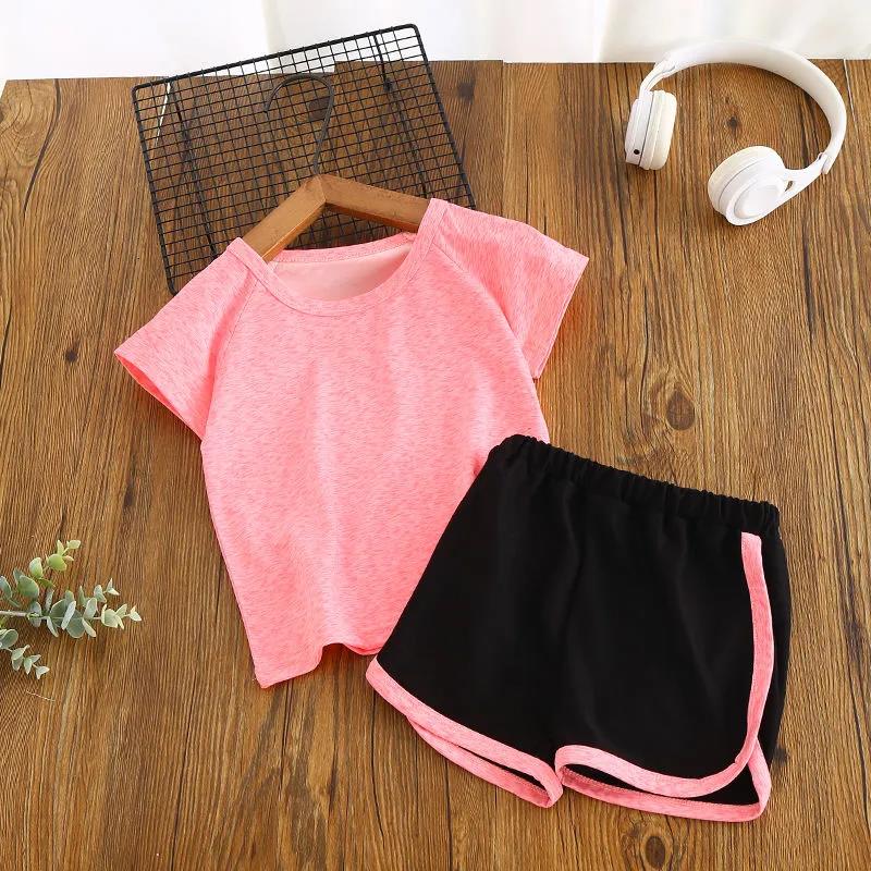 Children's Quick-drying Suit Two-piece Suit Boys and Girls Baby Summer Casual Sportswear Shorts Short-sleeved T-shirt Ice Silk