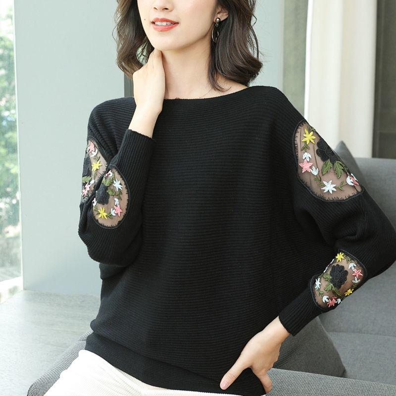 Spring Women's Blouse Loose Lace Hollow Knitwear Long-sleeved One-shoulder Sweater Women Short